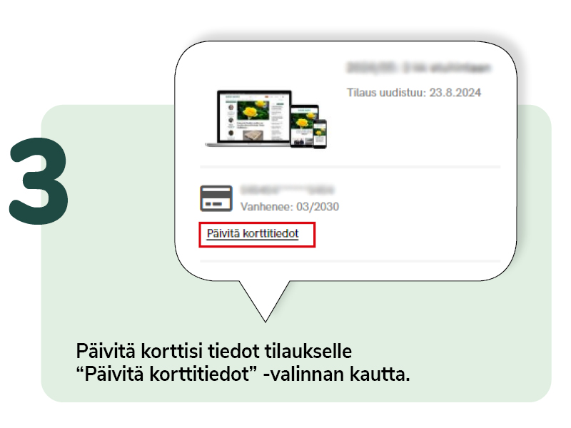 Valitse Päivitä korttitiedot